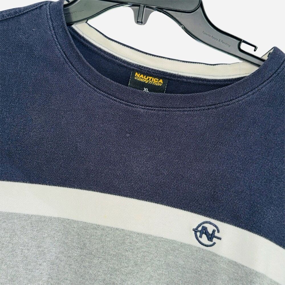 Vintage 90s Nautica Competition Mens XL Spell Out Long Sleeve T-Shirt Gray/Navy